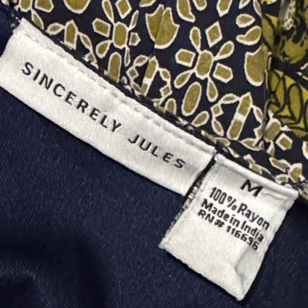 Sincerely Jules Rayon Swing Style Skater Dress-Sz M-Navy/White/Olive-V Neck - Picture 10 of 15